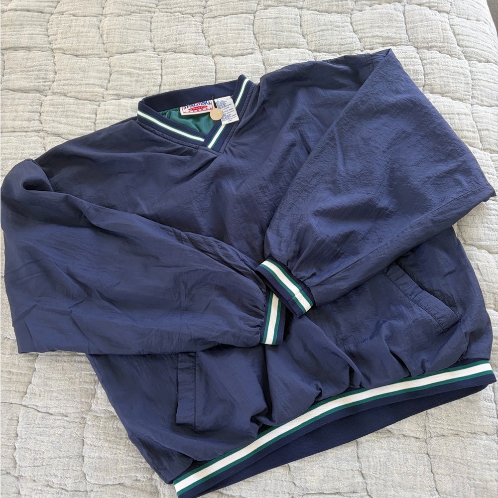 Spalding Navy Windbreaker with Striped Trim